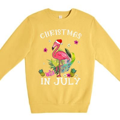 Tropical Pink Flamingo Christmas In July Summer Great Gift Premium Crewneck Sweatshirt