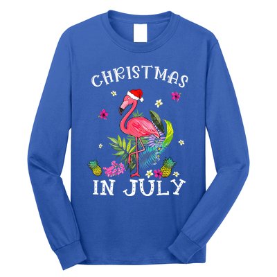 Tropical Pink Flamingo Christmas In July Summer Great Gift Long Sleeve Shirt