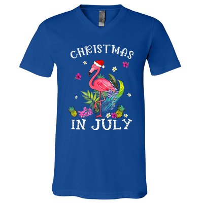 Tropical Pink Flamingo Christmas In July Summer Great Gift V-Neck T-Shirt