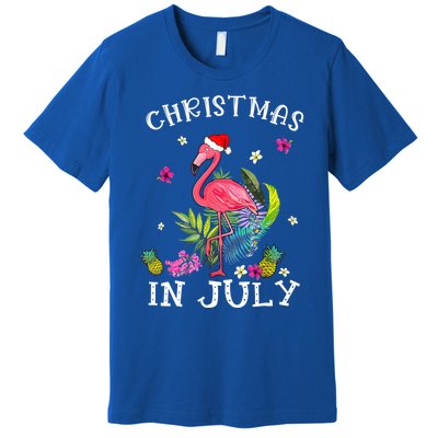 Tropical Pink Flamingo Christmas In July Summer Great Gift Premium T-Shirt