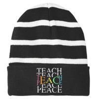 Teach Peace For Teachers And Educators Striped Beanie with Solid Band