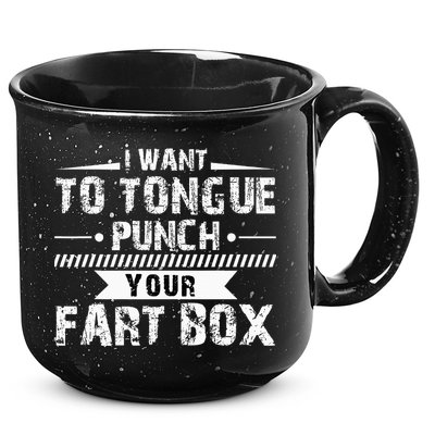 Tongue Punch Fart Box Funny Word Pun Humor Sarcasm Joke Gag 15oz Campfire Ceramic Mug