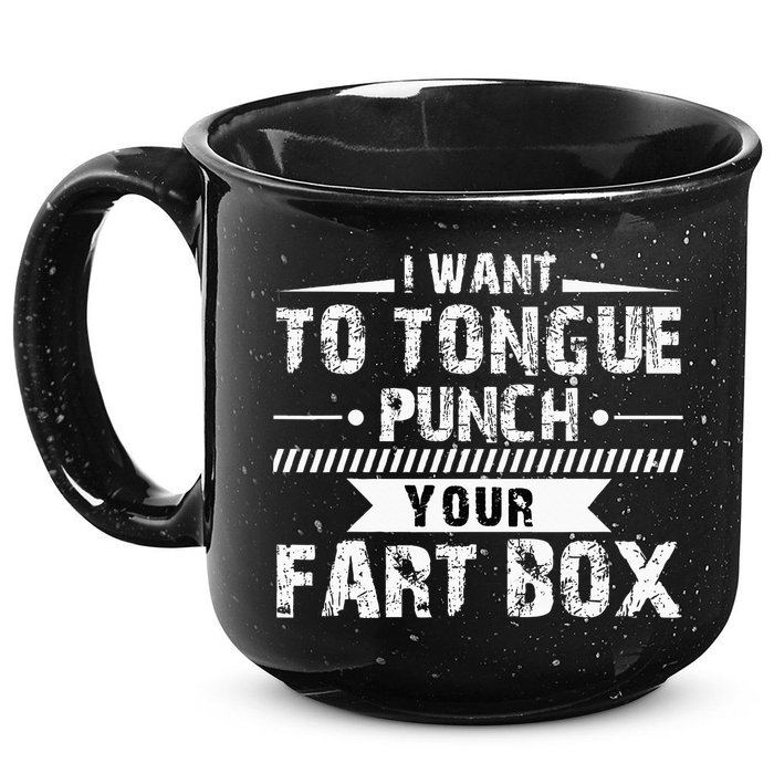 Tongue Punch Fart Box Funny Word Pun Humor Sarcasm Joke Gag 15oz Campfire Ceramic Mug