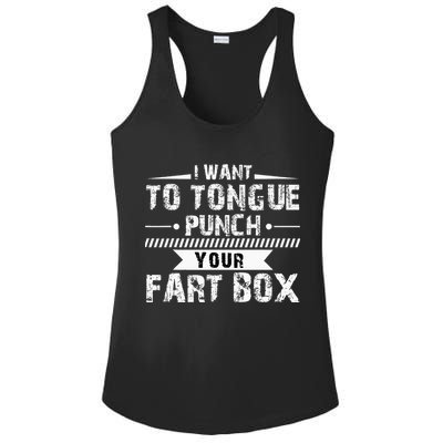 Tongue Punch Fart Box Funny Word Pun Humor Sarcasm Joke Gag Ladies PosiCharge Competitor Racerback Tank