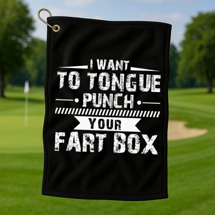 Tongue Punch Fart Box Funny Word Pun Humor Sarcasm Joke Gag Golf Towel