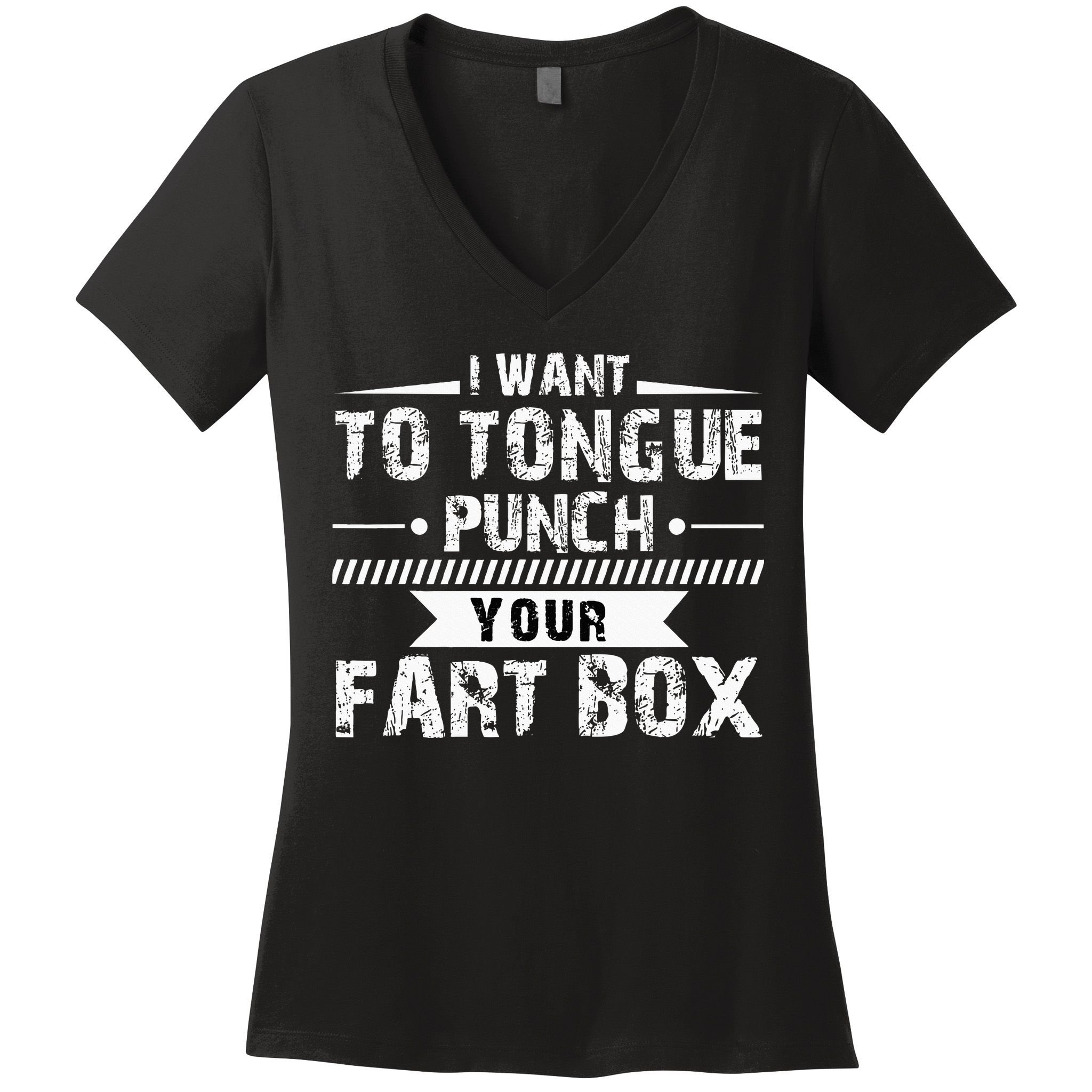 Tongue Punch Fart Box Funny Word Pun Humor Sarcasm Joke Gag Women's V-Neck T-Shirt