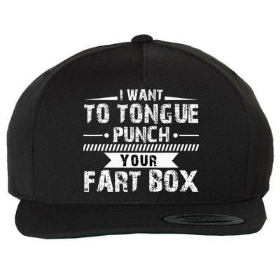 Tongue Punch Fart Box Funny Word Pun Humor Sarcasm Joke Gag Wool Snapback Cap