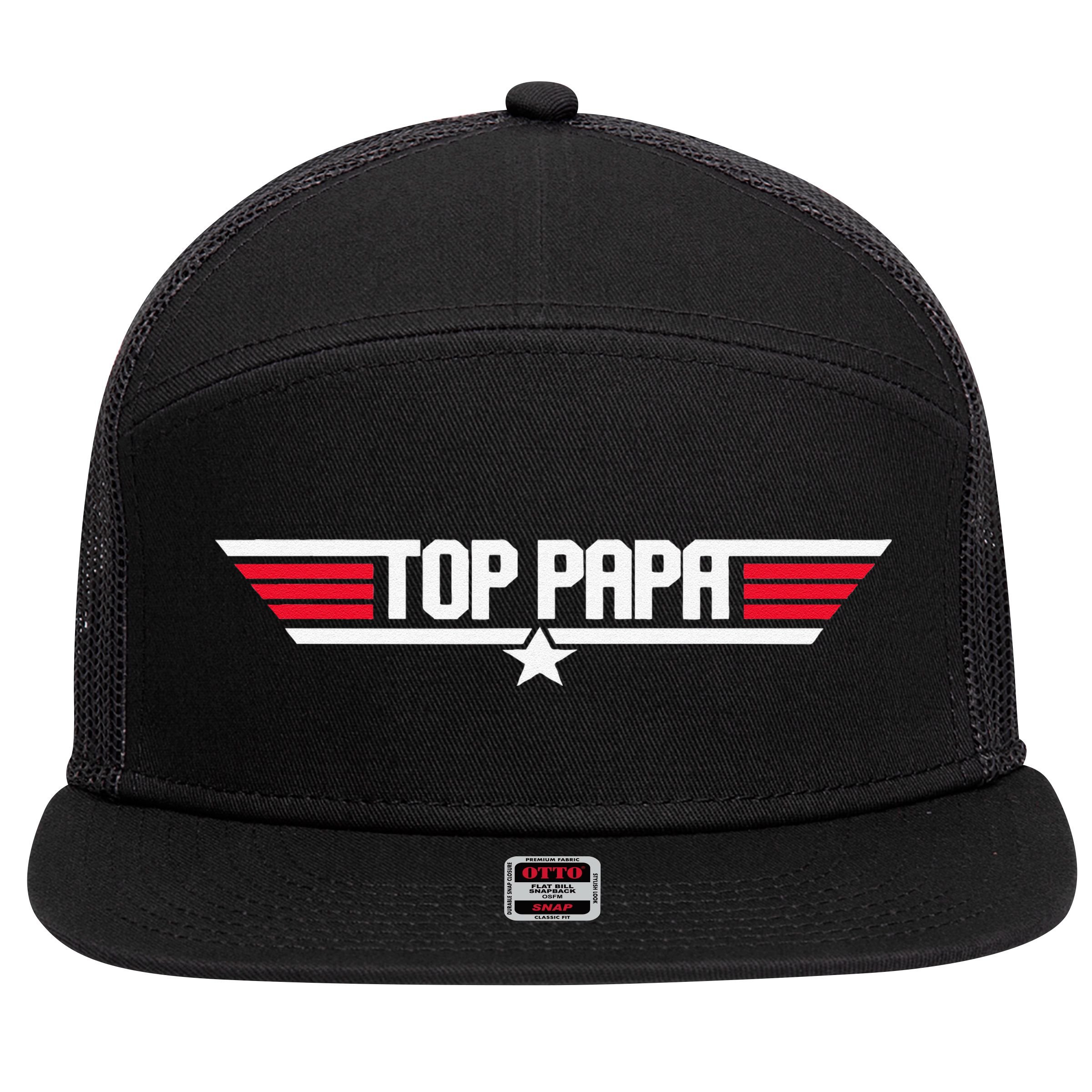 Top Papa Funny Dad Grandpa Fathers Day Gift 7 Panel Mesh Trucker Snapback Hat