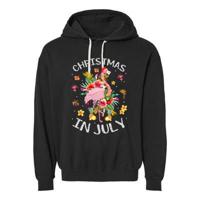 Tropical Pink Flamingo Hawaii Summer Cute Christmas In July Garment-Dyed Fleece Hoodie