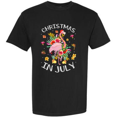 Tropical Pink Flamingo Hawaii Summer Cute Christmas In July Garment-Dyed Heavyweight T-Shirt