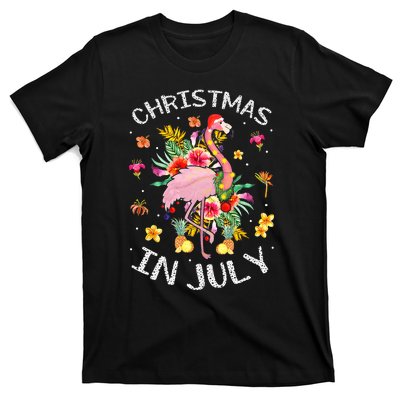 Tropical Pink Flamingo Hawaii Summer Cute Christmas In July T-Shirt