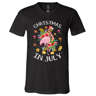 Tropical Pink Flamingo Hawaii Summer Cute Christmas In July V-Neck T-Shirt