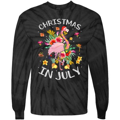 Tropical Pink Flamingo Hawaii Summer Cute Christmas In July Tie-Dye Long Sleeve Shirt