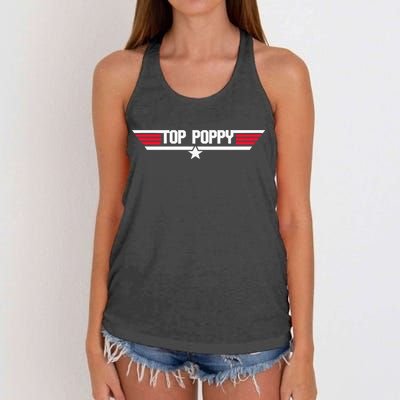Top Poppy Funny Dad Grandpa Fathers Day Gift Women's Knotted Racerback Tank