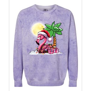 Tropical Pink Flamingo Christmas In July Funny Xmas Tree Gift Colorblast Crewneck Sweatshirt