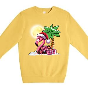 Tropical Pink Flamingo Christmas In July Funny Xmas Tree Gift Premium Crewneck Sweatshirt