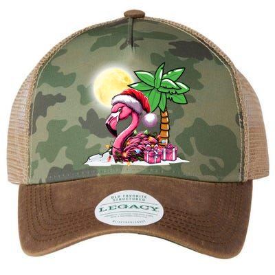 Tropical Pink Flamingo Christmas In July Funny Xmas Tree Gift Legacy Tie Dye Trucker Hat