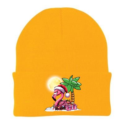 Tropical Pink Flamingo Christmas In July Funny Xmas Tree Gift Knit Cap Winter Beanie