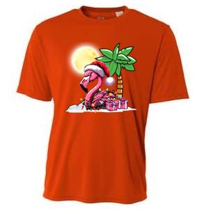 Tropical Pink Flamingo Christmas In July Funny Xmas Tree Gift Cooling Performance Crew T-Shirt