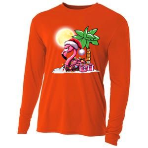 Tropical Pink Flamingo Christmas In July Funny Xmas Tree Gift Cooling Performance Long Sleeve Crew