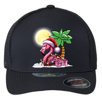 Tropical Pink Flamingo Christmas In July Funny Xmas Tree Gift Flexfit Unipanel Trucker Cap