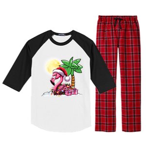 Tropical Pink Flamingo Christmas In July Funny Xmas Tree Gift Raglan Sleeve Pajama Set