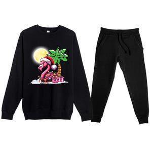 Tropical Pink Flamingo Christmas In July Funny Xmas Tree Gift Premium Crewneck Sweatsuit Set