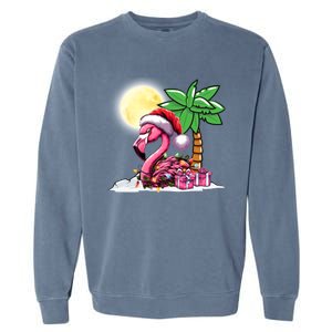 Tropical Pink Flamingo Christmas In July Funny Xmas Tree Gift Garment-Dyed Sweatshirt