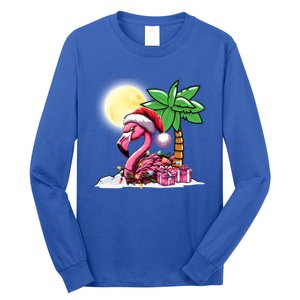 Tropical Pink Flamingo Christmas In July Funny Xmas Tree Gift Long Sleeve Shirt