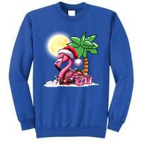 Tropical Pink Flamingo Christmas In July Funny Xmas Tree Gift Tall Sweatshirt