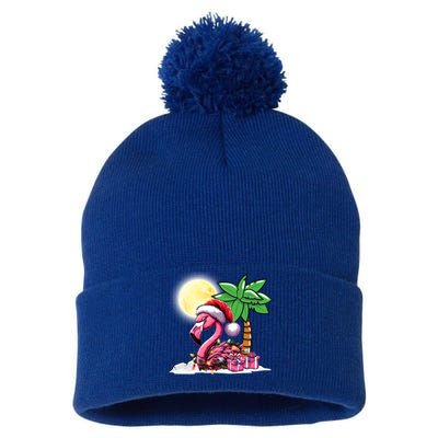 Tropical Pink Flamingo Christmas In July Funny Xmas Tree Gift Pom Pom 12in Knit Beanie