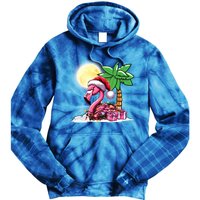 Tropical Pink Flamingo Christmas In July Funny Xmas Tree Gift Tie Dye Hoodie