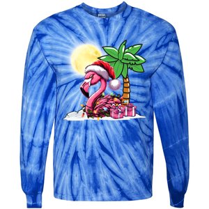 Tropical Pink Flamingo Christmas In July Funny Xmas Tree Gift Tie-Dye Long Sleeve Shirt