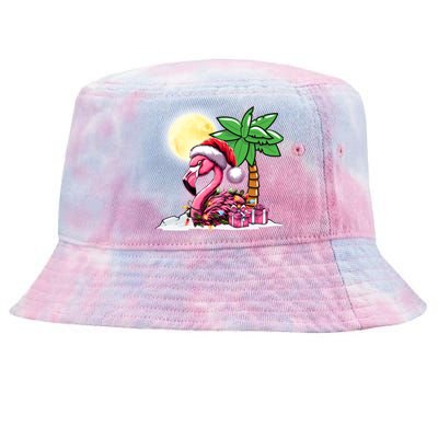 Tropical Pink Flamingo Christmas In July Funny Xmas Tree Gift Tie-Dyed Bucket Hat