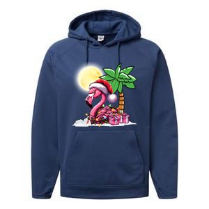 Tropical Pink Flamingo Christmas In July Funny Xmas Tree Gift Performance Fleece Hoodie