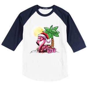 Tropical Pink Flamingo Christmas In July Funny Xmas Tree Gift Baseball Sleeve Shirt