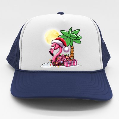 Tropical Pink Flamingo Christmas In July Funny Xmas Tree Gift Trucker Hat