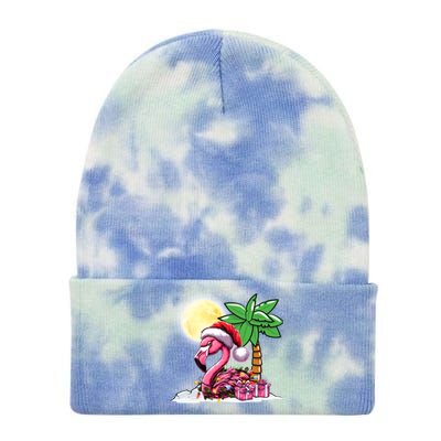 Tropical Pink Flamingo Christmas In July Funny Xmas Tree Gift Tie Dye 12in Knit Beanie