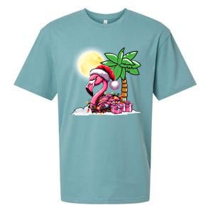 Tropical Pink Flamingo Christmas In July Funny Xmas Tree Gift Sueded Cloud Jersey T-Shirt