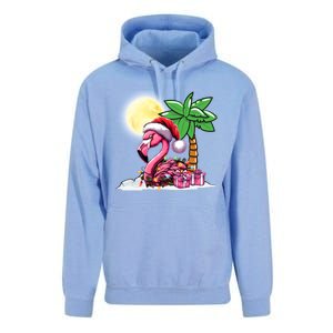 Tropical Pink Flamingo Christmas In July Funny Xmas Tree Gift Unisex Surf Hoodie