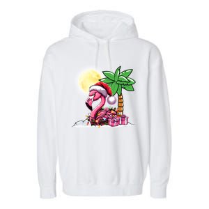 Tropical Pink Flamingo Christmas In July Funny Xmas Tree Gift Garment-Dyed Fleece Hoodie