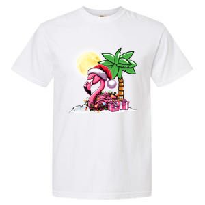 Tropical Pink Flamingo Christmas In July Funny Xmas Tree Gift Garment-Dyed Heavyweight T-Shirt