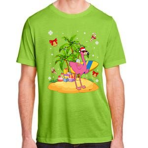 Tropical Pink Flamingo Christmas In Summer Palm Tree Graphic Gift Adult ChromaSoft Performance T-Shirt