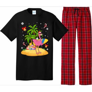 Tropical Pink Flamingo Christmas In Summer Palm Tree Graphic Gift Pajama Set