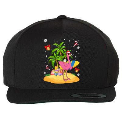 Tropical Pink Flamingo Christmas In Summer Palm Tree Graphic Gift Wool Snapback Cap