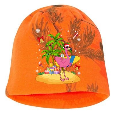 Tropical Pink Flamingo Christmas In Summer Palm Tree Graphic Gift Kati - Camo Knit Beanie