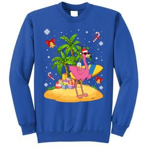 Tropical Pink Flamingo Christmas In Summer Palm Tree Graphic Gift Sweatshirt