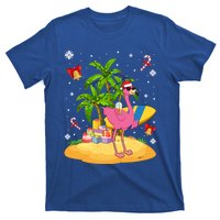 Tropical Pink Flamingo Christmas In Summer Palm Tree Graphic Gift T-Shirt