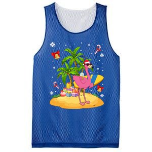 Tropical Pink Flamingo Christmas In Summer Palm Tree Graphic Gift Mesh Reversible Basketball Jersey Tank