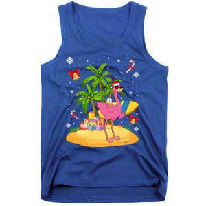 Tropical Pink Flamingo Christmas In Summer Palm Tree Graphic Gift Tank Top